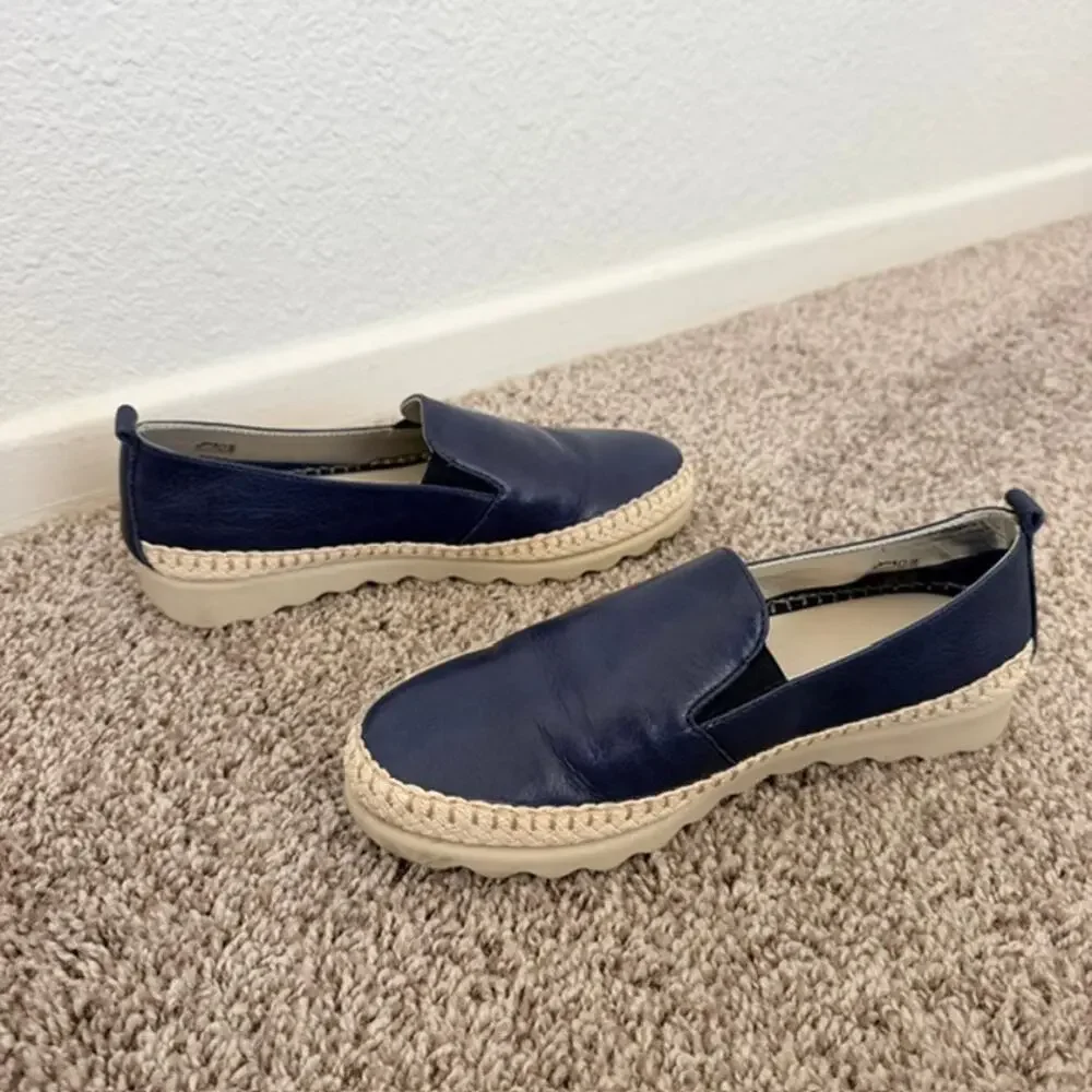 The FLEXX Chappie Slip-On Sneakers Blue Leather Jute-Wrapped Sole Women 5.5